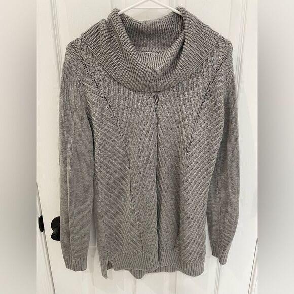 Calvin Klein Cowl Neck Gray Rib Knit Sweater Women’s Size M - Picture 1 of 6